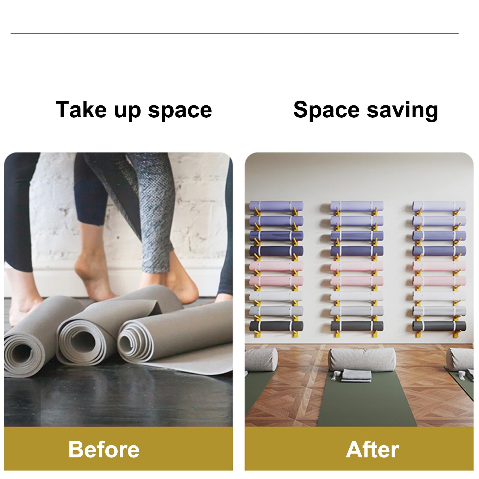 Soporte de pared para esterilla de yoga, estante de madera para rodillo de espuma y accesorios de fitness, estante de exhibición independiente para organización de gimnasio