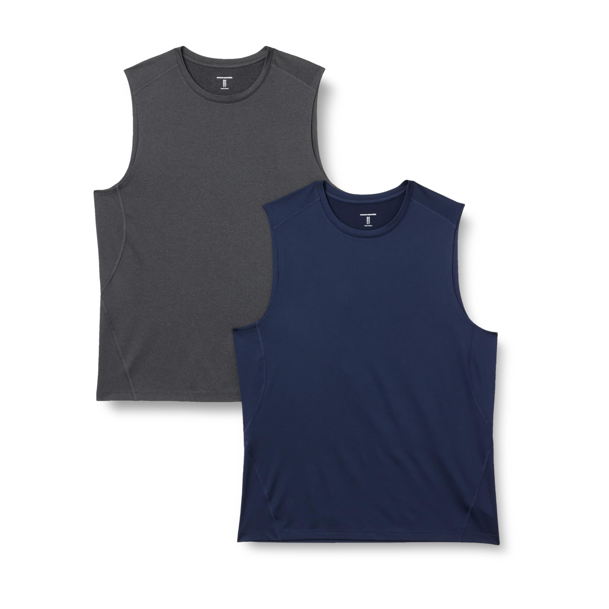 Amazon Essentials Camiseta Deportiva sin Mangas, Ligera, Elástica, de Secado Rápido y que Absorbe la Humedad Hombre, Paquete de 2, Azul Marino/Grafito Mezcla, S