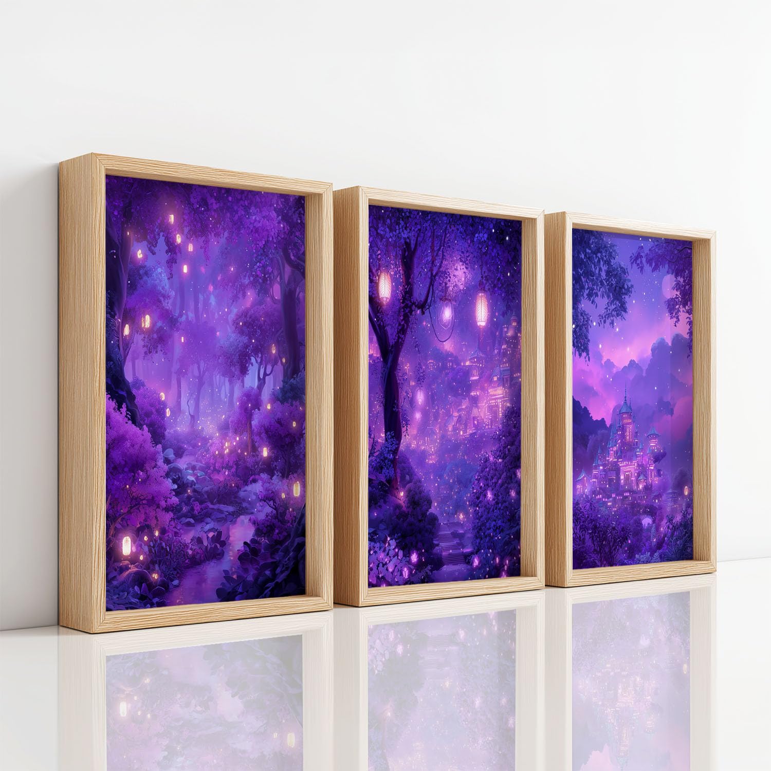 Fantasy, płótno, sztuka ścienna, zestaw, fioletowy las, magiczny, drukowane obrazy ścienne do salonu, sypialni, jadalni, biura, korytarza, dekoracja, 40 x 50 cm, 3 szt