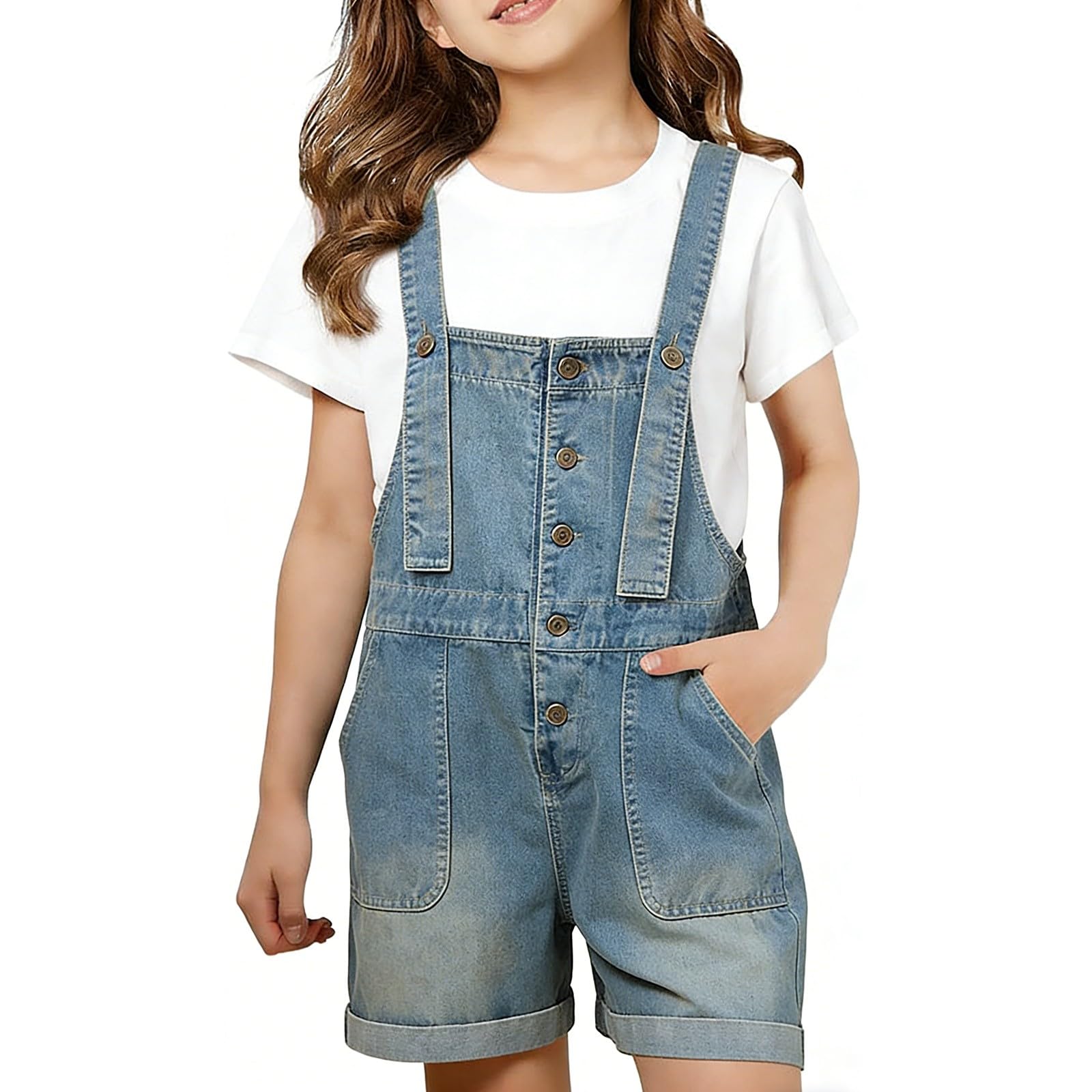 Kurze Latzhose Jeans,Mädchen Overall Sommer,Baggy Jean Jumpsuit mit Taschen,Verstellbare SchulterträGer,Klamotten Teenager Mädchen Trend Set für Aktivitäten zu Hause oder am Strand.