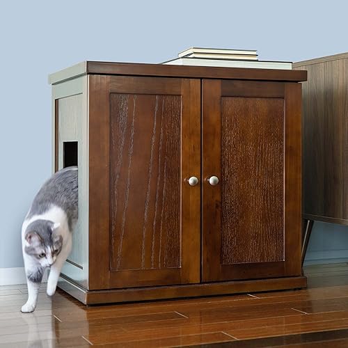 Miniatura 10 de THE REFINED FELINE - Gabinete arenero para gatos con bandeja de arena oculta, mueble para gato, tamaño grande y extragrande, estilo moderno, color