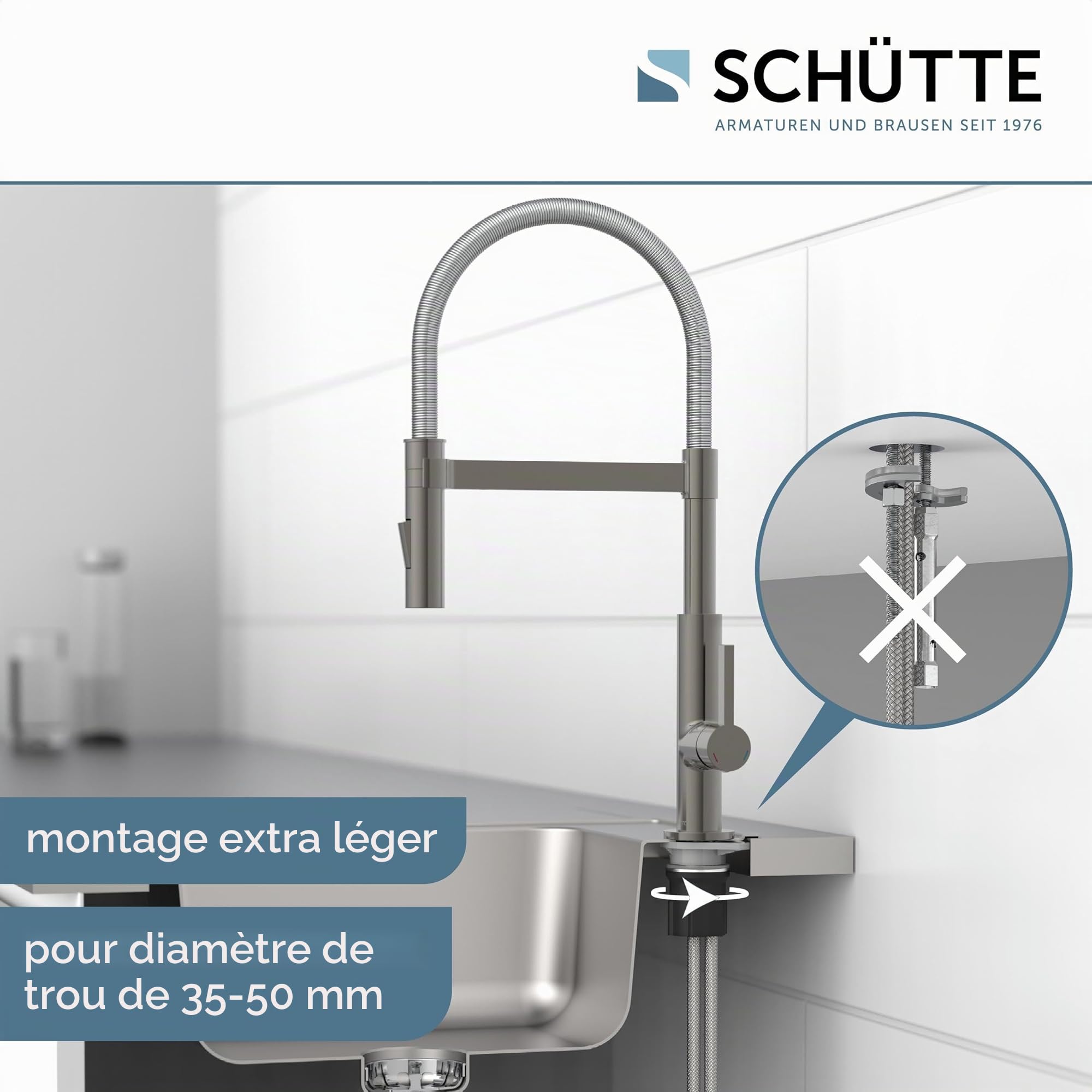 SCHÜTTE Miami 79142 Robinet de cuisine 360° avec douchette magnétique extensible pour évier de cuisine Graphite