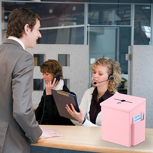 Vista 49 de xydled Urna y caja de donación montada en la pared con 50 tarjetas de sugerencia, caja de sugerencias de metal con cerradura de llave, caja