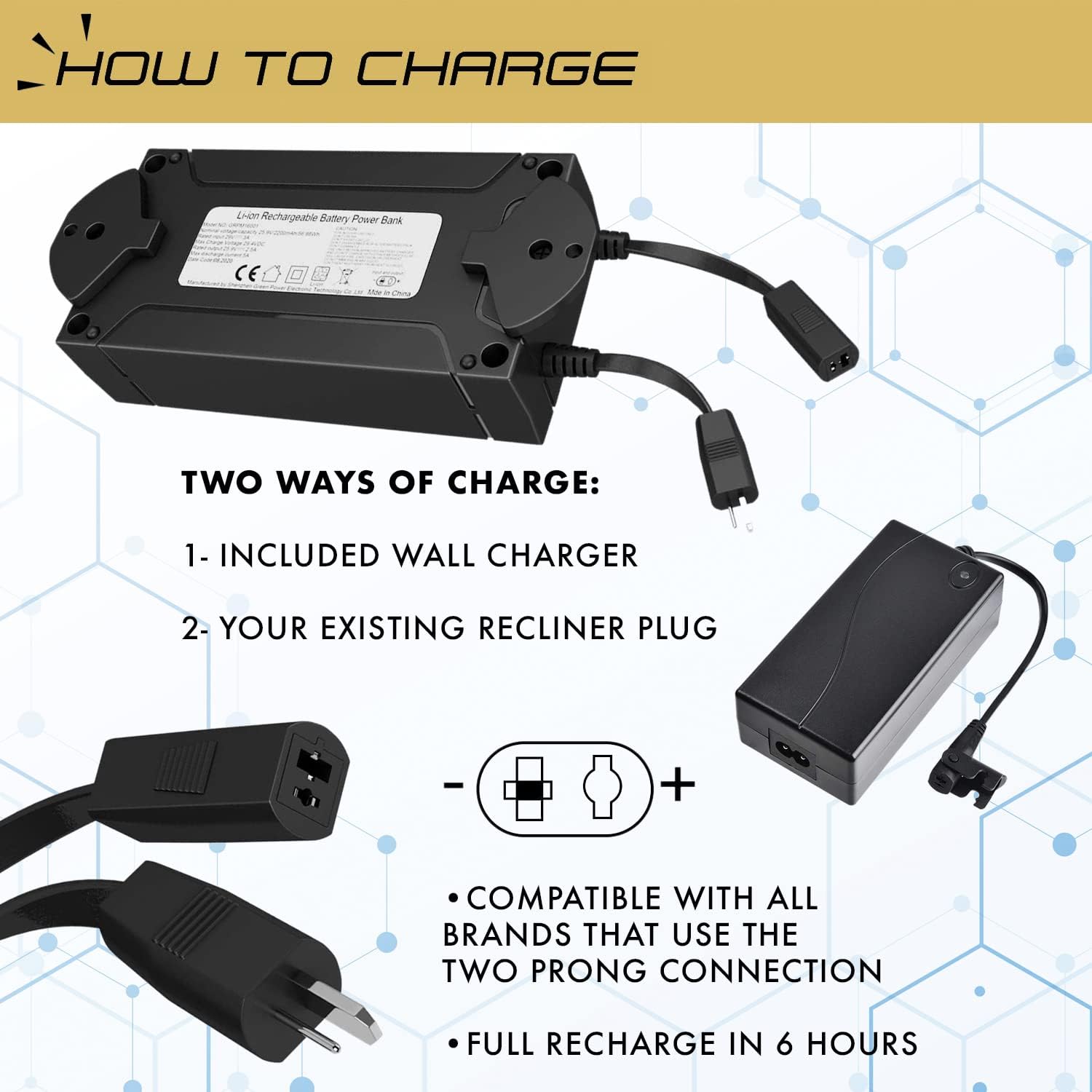 Buy Universal Battery Pack for Reclining Furniture Cordless Rechargeable Power Supply for
