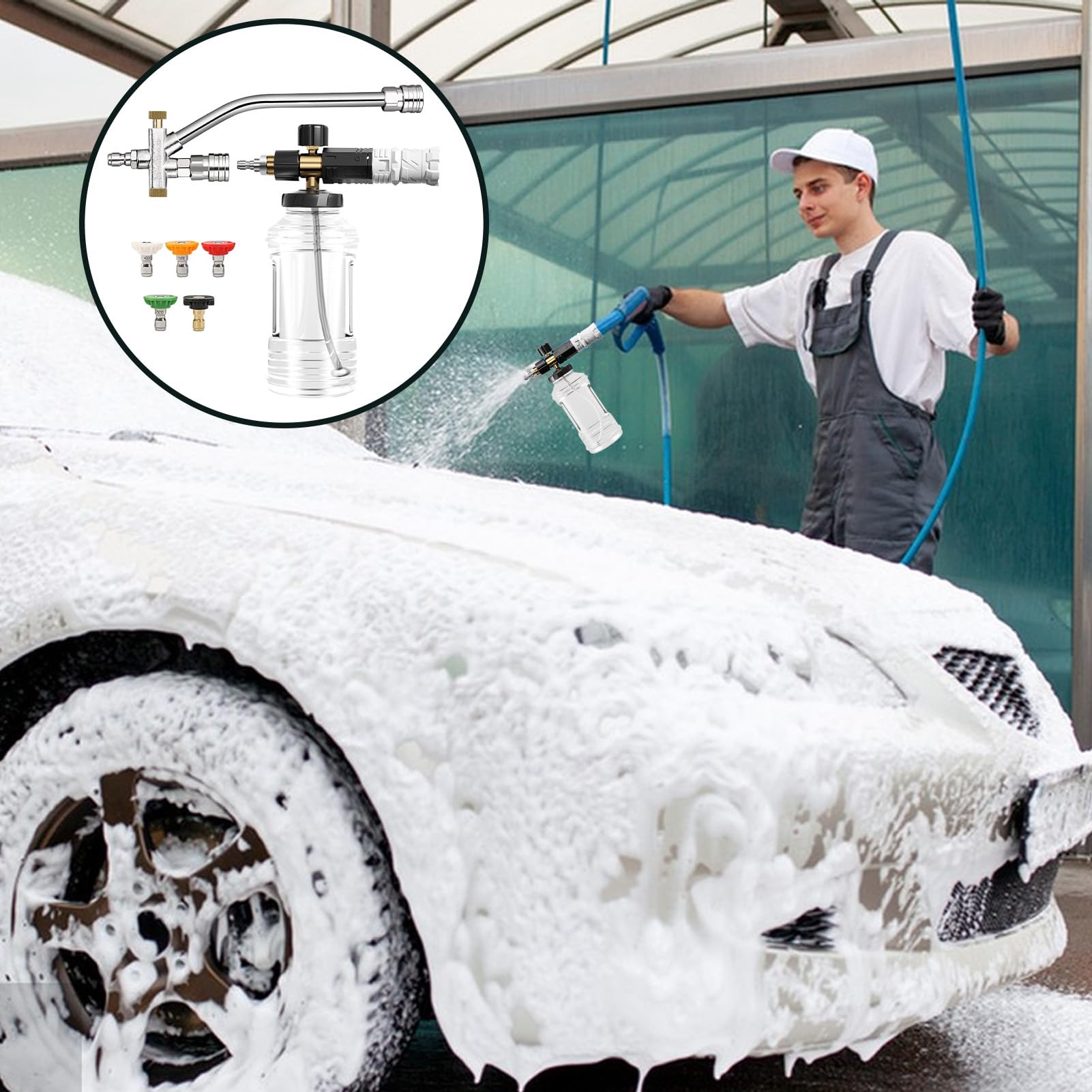 Lanza De Espuma Para Lavado De Coche Pistola De Espuma Con Manguera | Boquilla Ajustable Con Modos De Presión Para Exteriores Ruedas Ventanas Césped