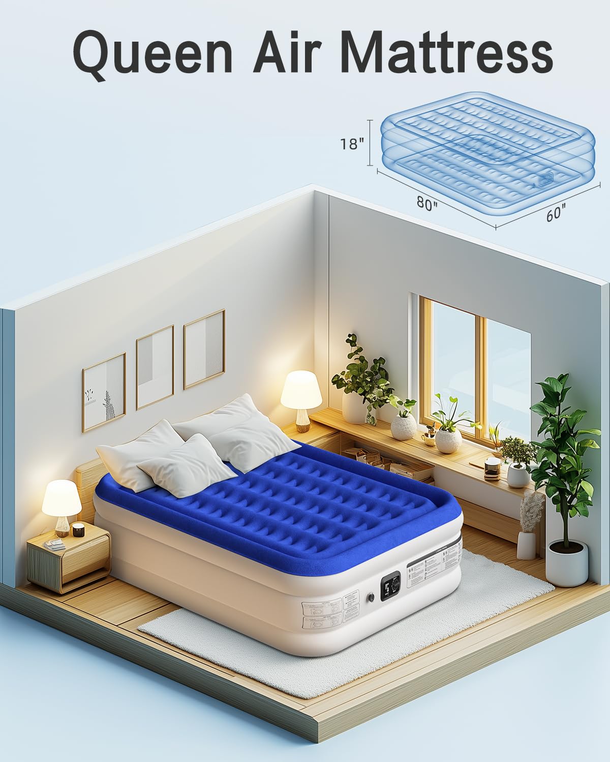 Amazon.co.jp: Xsleep クイーンエアマットレス 高さ18インチ エア 