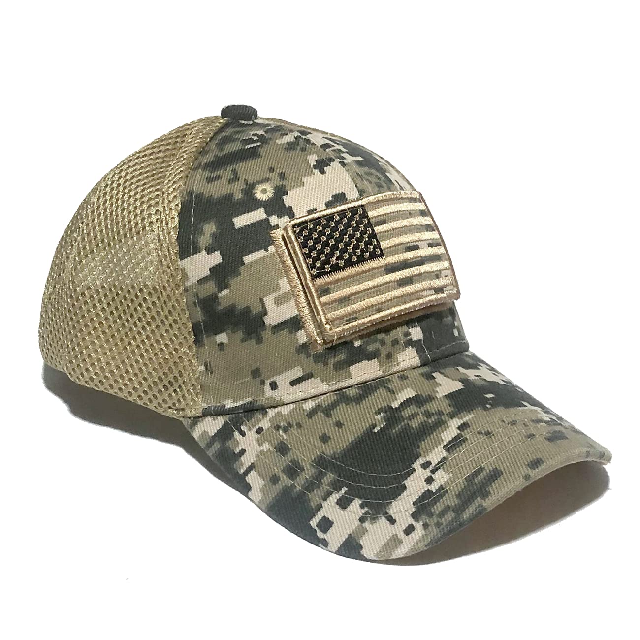 Camouflage Camo Men’s Unisex Mesh Trucker Special Tactical Operator Forces USA Flag Patch Military Cap Strap Back Dad Hat
