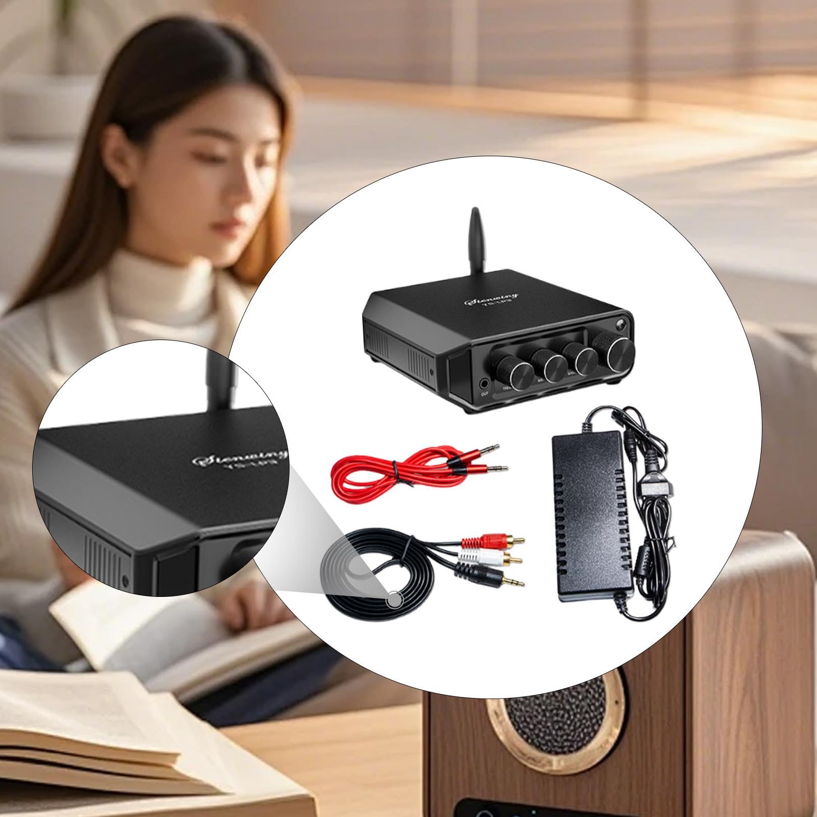 Amplificatore di Potenza, Amplificatore Stereo, Ingresso USB AUX, Audio ad Alta fedeltà di Classe D a Due canali per Home Theater