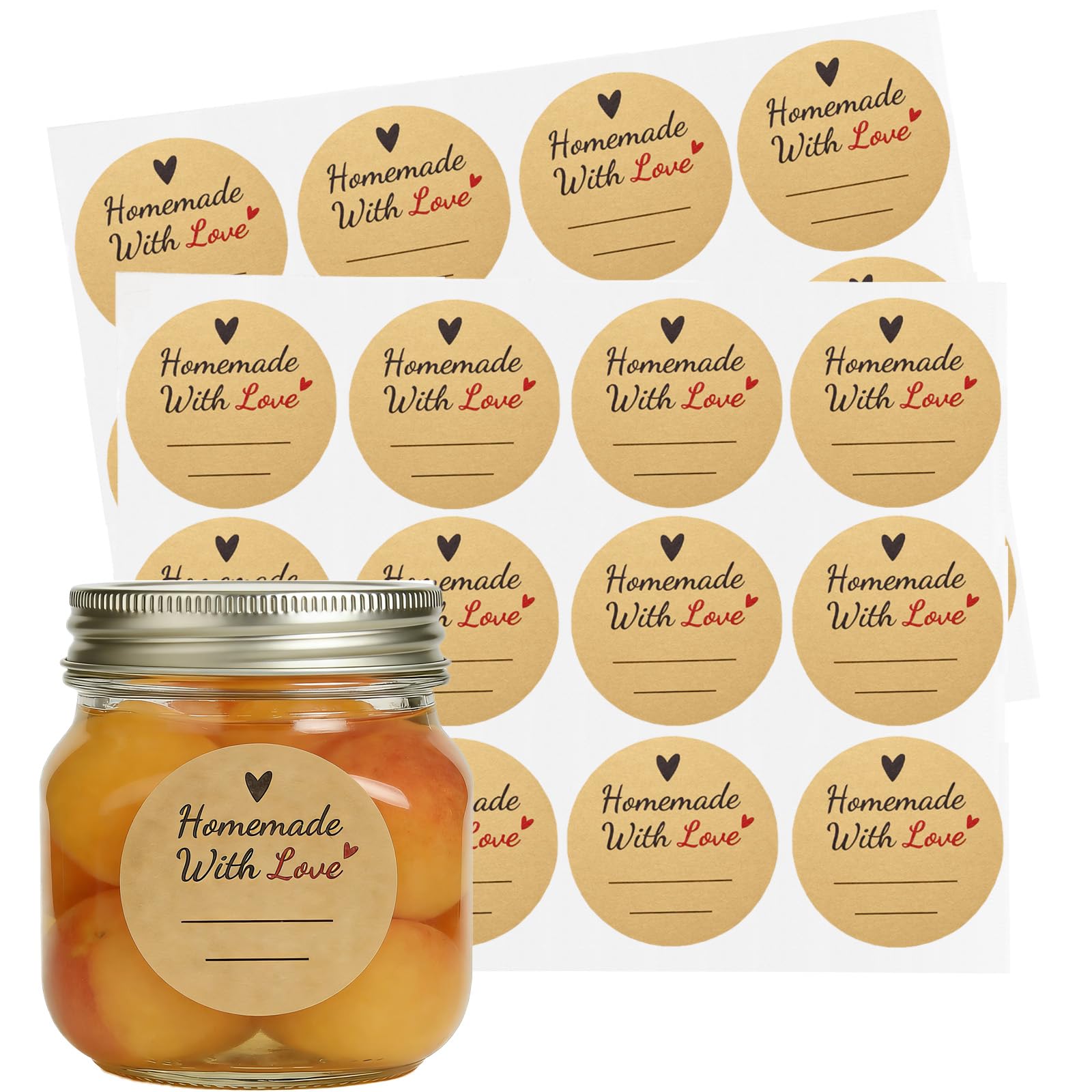 Photo 1 of Volokitx 600 Pcs Homemade with Love Stickers, 2" Round Canning Labels for Mason Jars, Jam, Jelly, Pickles – with Lines for Writing
