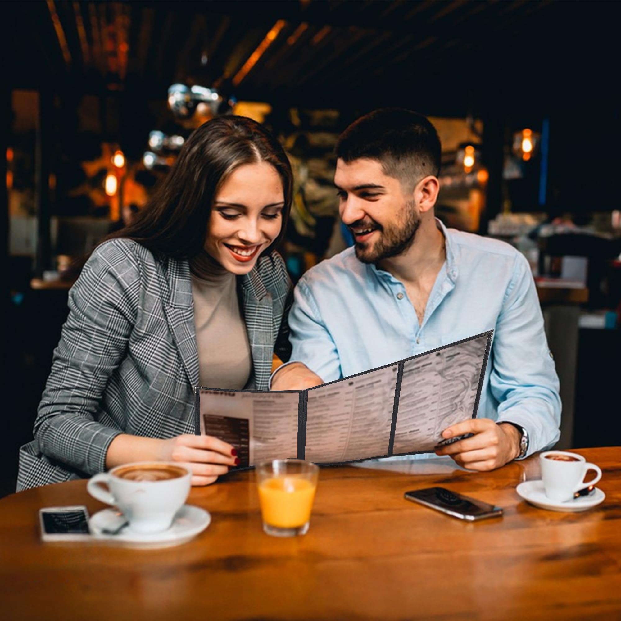 6 Stk Dreifach Faltbare A4 Menükartenhalter mit Edelstahl-Schutzecken, Speisekartenmappe Speisekarten Gastronomie a4 Hülle 3x Faltbar Doppelseitig für Restaurant, Bar, Cafe, Speisekarte