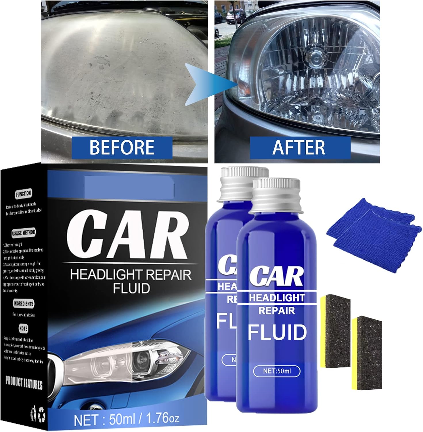Car Headlight Repair Fluid, Headlight Polish, Headlight Restoration Kit