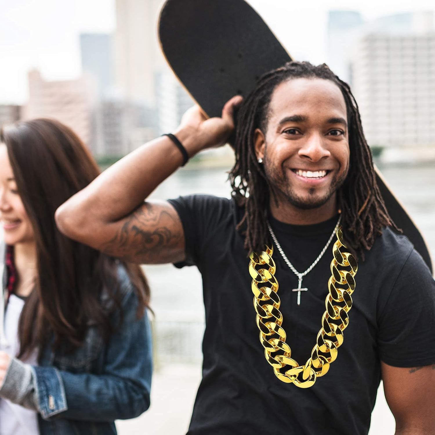 Hip Hop Chunky Gold Chain 2 Pack,32 Inch Plastic Gold Necklace 80s 90s Punk Turnover Necklace Men Costume Accessory for Party Costume Class Bar… - Image 6