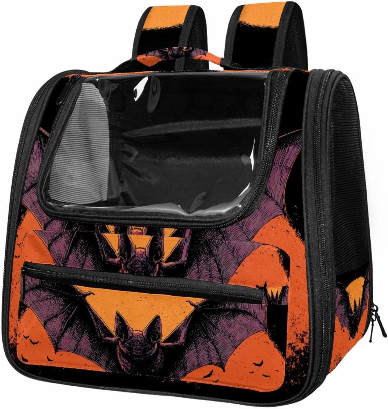 Portable Travel pet Backpack Carrier Hamster Bag Small Dog cat Carrier Breathable Hang Bag, Halloween Cats (2)