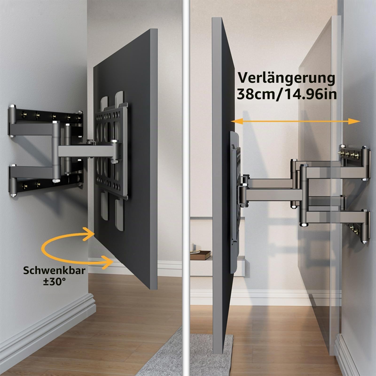 TV-Wandhalterung für 140-254 cm (55-100 Zoll) Fernseher, bis zu 129,7 kg, TV-Halterung mit Verlängerung, Wandhalterung, vollbeweglich mit beweglichen Doppelarmen, max. VESA 800 x 600 mm