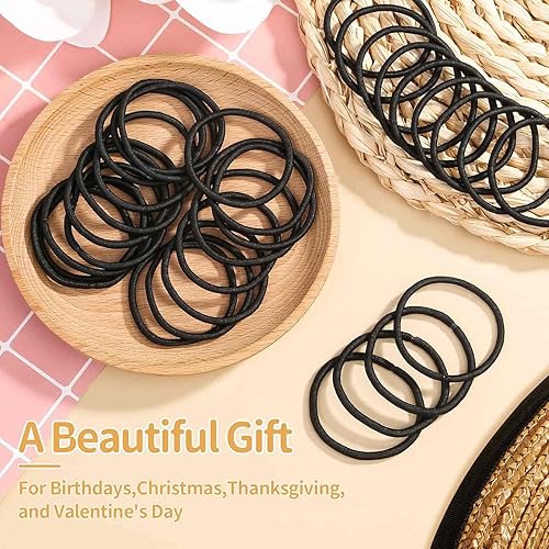 Miniatura 6 de 150 ligas negras para cabello grueso y rizado, bandas para el cabello a granel, soportes para cola de caballo, elásticos para el cabello para