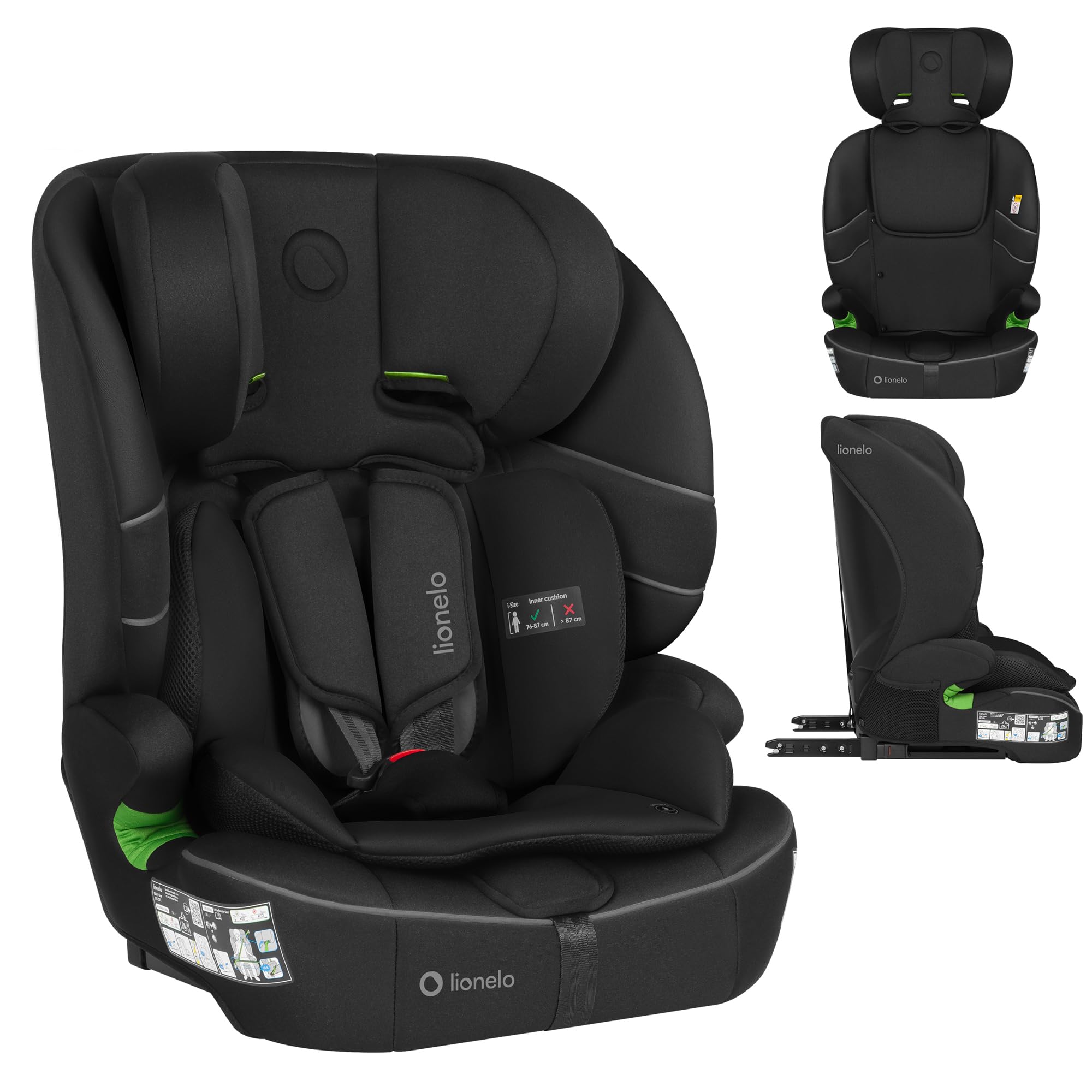 Lionelo Billy i-Size Kindersitz 76–150 cm (ab ca. 15 Monate–12 Jahre) | R129, ISOFIX & Top Tether oder Fahrzeuggurt, 5-Punkt-Gurt 76–105 cm, 10-fach Kopfstütze, Seitenaufprallschutz