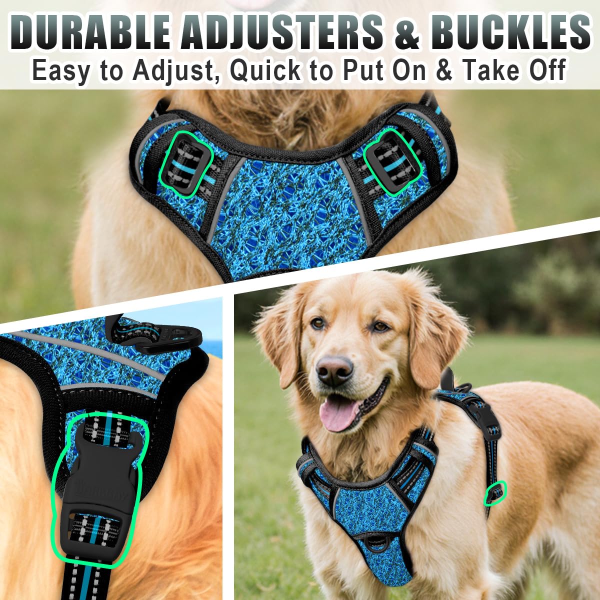 BARKBAY No Pull Dog Harness Large Step in Reflective Dog Harness with Front Clip and Easy Control Handle for Walking Training Running with ID tag Pocke(Blue/Black,M - image 8