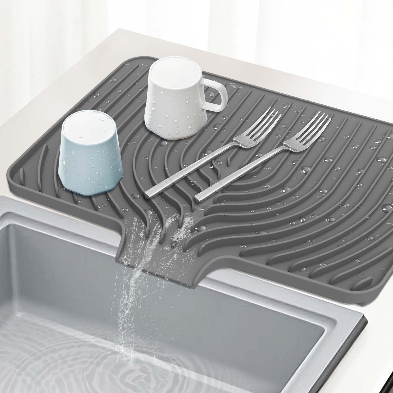 GUUKIN Dish Drying Mat, 17.7" x 11.8 " Drying Matt Kitchen Counter, Dish Drying Rack Mat, Easy Clean Pad for Countertop Protection, Multi-Functional