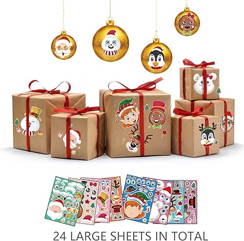 Miniatura 5 de Make-a-face - Adhesivo de Navidad para niños, 32 hojas para mezclar y combinar con Papá Noel, reno, pingüino, oso polar y elfo, manualidades de