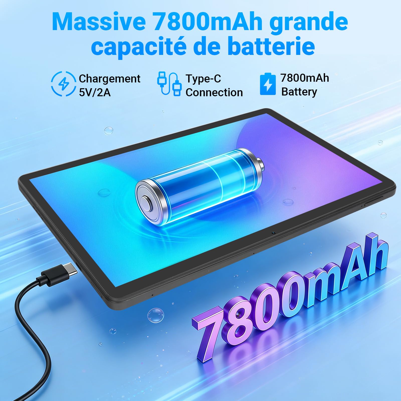 Tablette de 11 Pouces Android 16 Tablette, 2 en 1 Tablettes avec Cas de Stylo de Souris Clavier, RAM de 30 Go ROM de 128 Go (1TB TF Expand), 7800mAh, WiFi 6, BT5.4, Pour l'étude de Travail, Noir