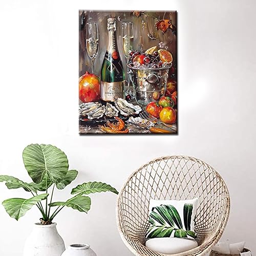 Miniatura 39 de Pintura de frutas por números para adultos, pintura al óleo digital de uva, sandía, naranja, melocotón, ciruela, lienzo, pintura acrílica, divertida