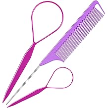 TsMADDTs 3Pack Hair Loop Tool Set with 2PCS French Braid Tool Loop 1PCS Rat Tail Comb Metal Pin Tail Braiding Comb for Hair Styling, Purple