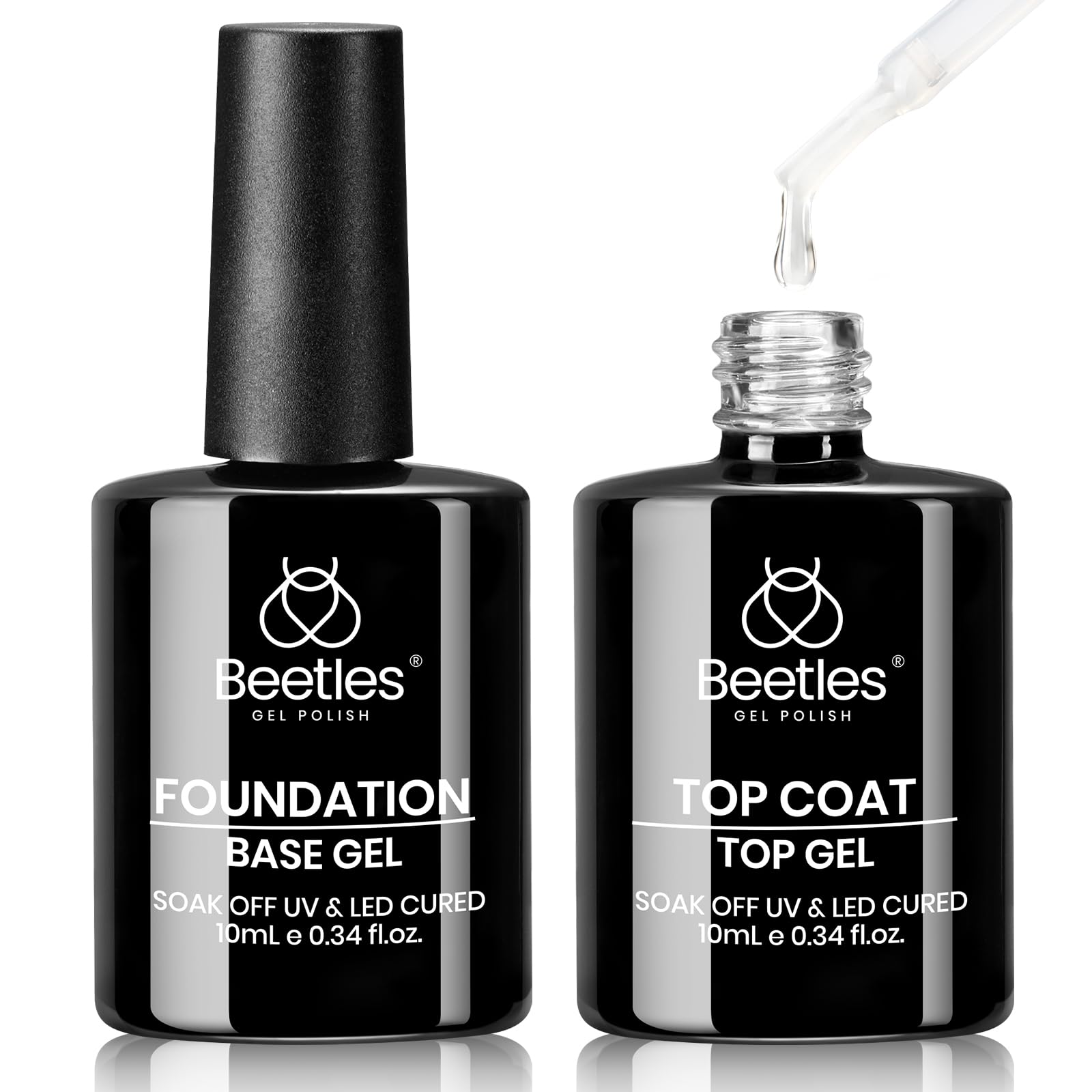 - Beetles Gel Base and Top Coat Set, 2pcs 10ml Shine Finish and Long Lasting Top Coat Gel Nail Polish, Soak Off LED Nail Lamp Nail Polish Art Design Home DIY Manicure Gifts for Women