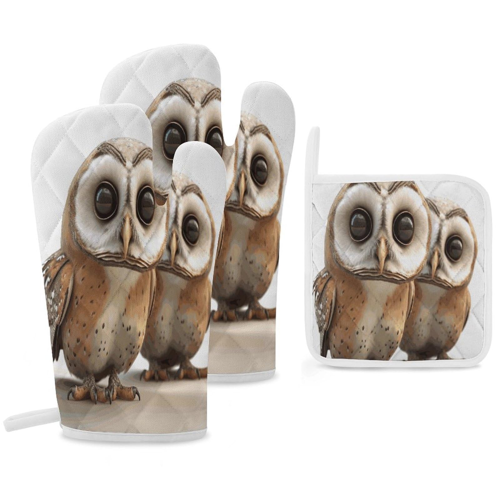 Fekiloot Style Funny Owl Oven Mitts Funny Heat Resistant,Oven Glove With Hanging Loop,Resistant Hot Pads For Kitchen Baking Grilling Cooking