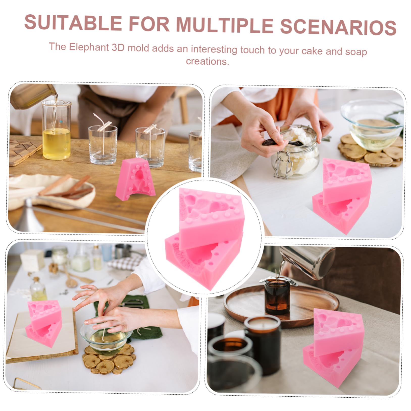 Operitacx 5 Ensembles Moule Polyvalent pour Pâtisserie Artisanat Moule De Moulage D'éléphant Mignon Fonderie s en Silicone Époxy en Silicone Gel De Silice Rose 2 Pièces * 5