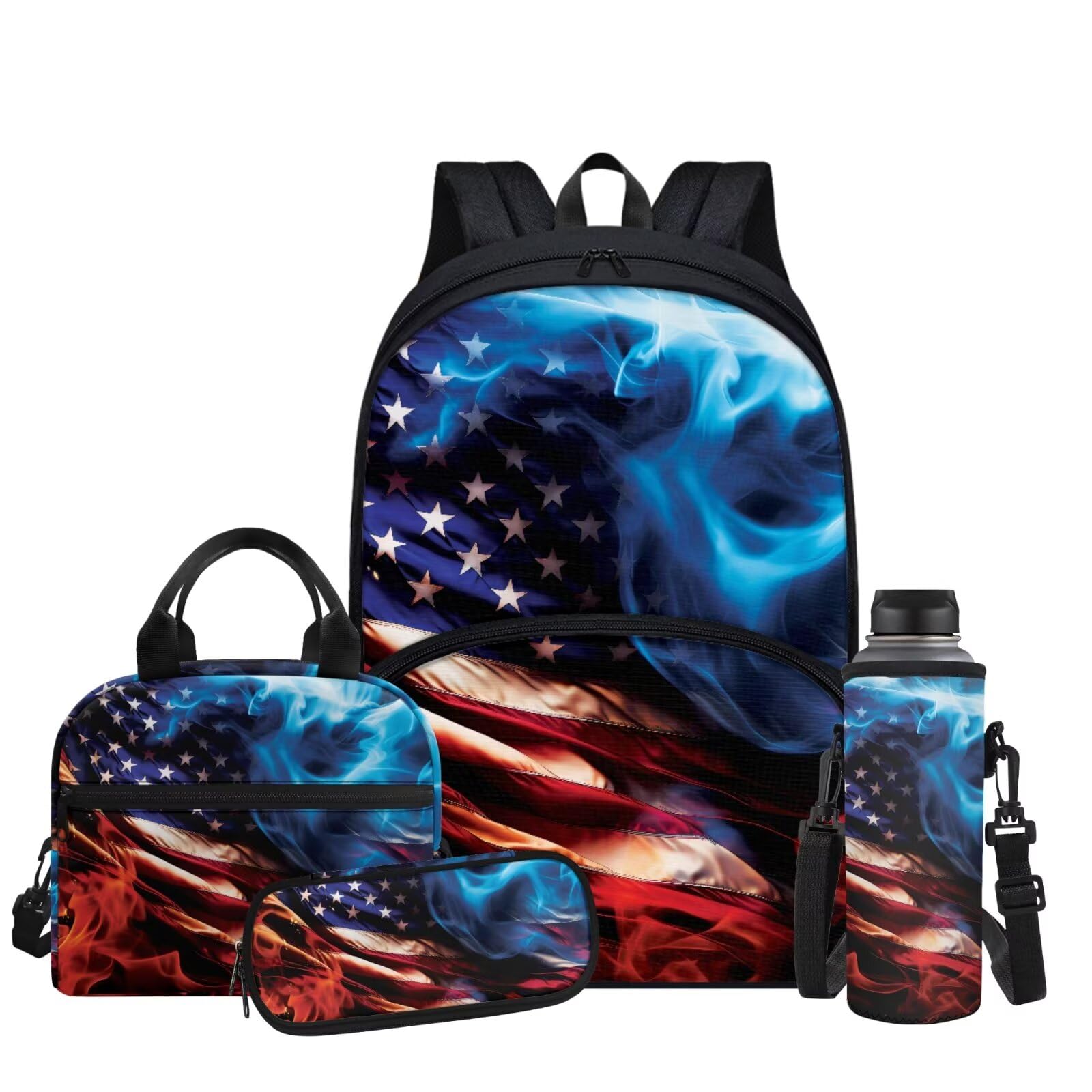 Yuosegray American Flag Preschool Girl Backpack and Lunch Box Set 17 Inch Comfortable Middle School Backpacks Lightweight Water Resistant Elementary