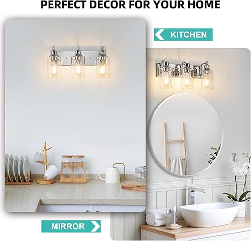 Miniatura 8 de Lámparas de baño de 3 luces, modernas luces cromadas para tocador de baño, accesorios de iluminación sobre espejo para armario, dormitorio, pasillo