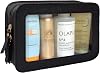 Small Clear Makeup Bag for Purse Travel Cosmetic Case Transparent Toiletry Bag with Zipper, Portable Make Up Organizer Traveling Compact Car Bag for Essentials (Black, Mini)