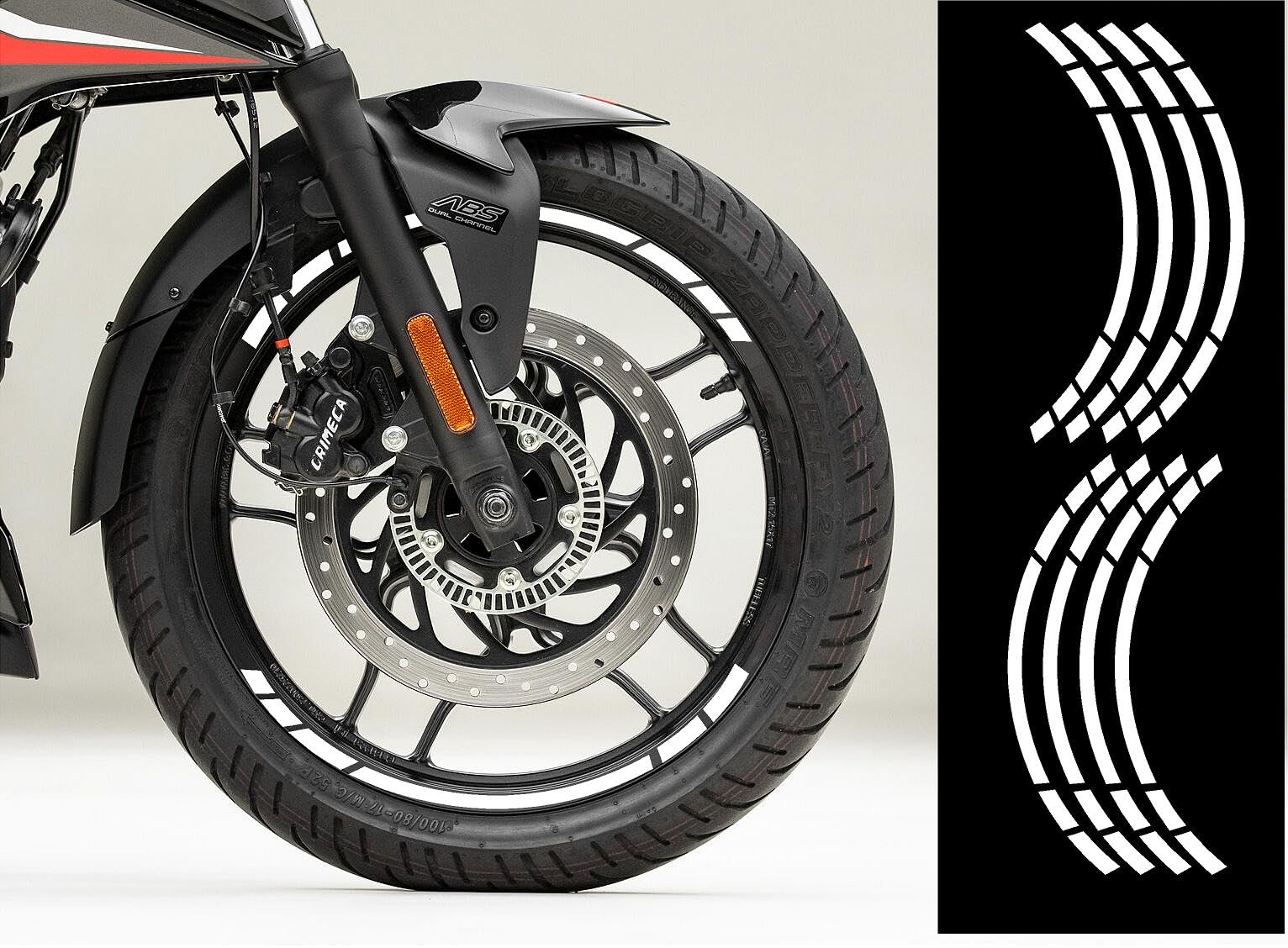 Motorcycle Wheel Rim Stripe Decals, White, Reflective Stickers, Racing Style Design (White)-image-17