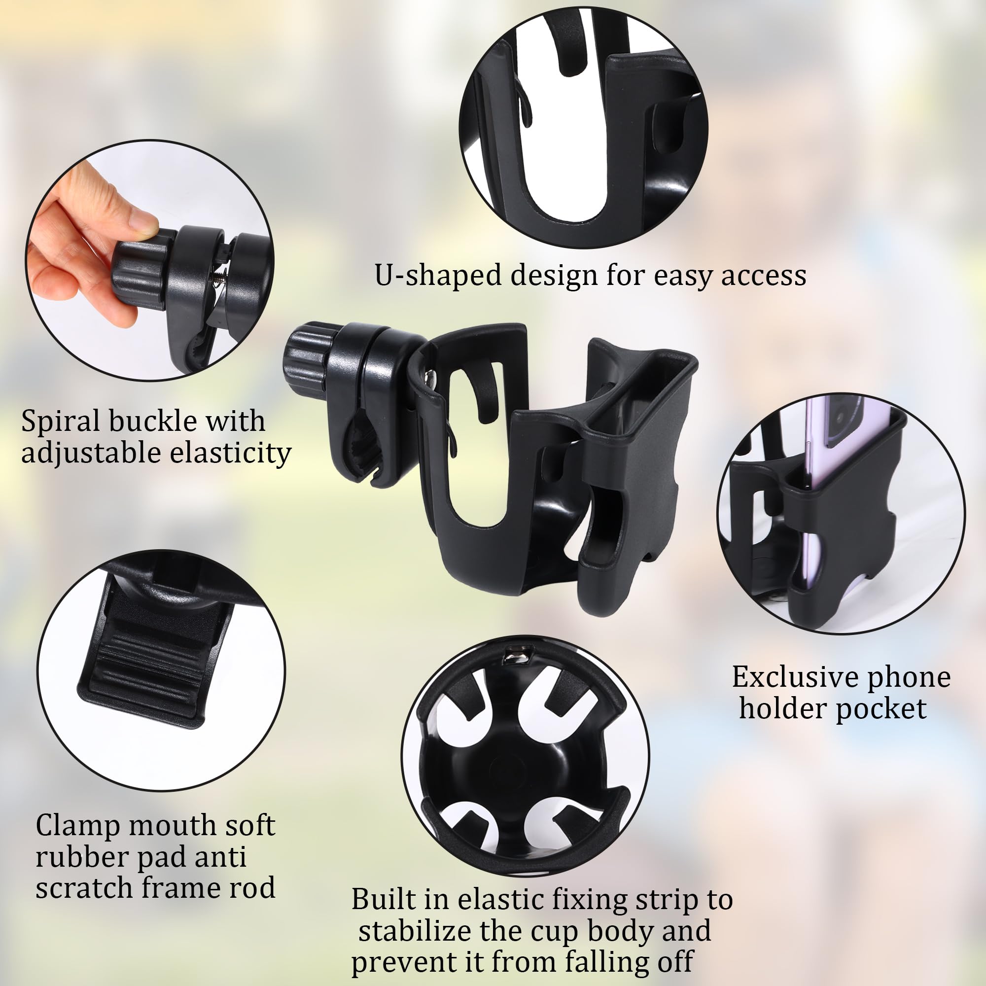Portabicchieri per Passeggino, Portabicchieri Universale Con Supporto per Telefono Accessori per Passeggino Portabottiglie per carrozzina, passeggino, bicicletta