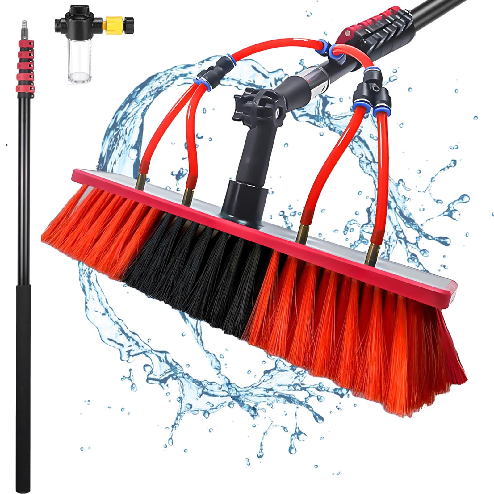 LMMIAOZ Telescopic Water Fed Brush for Roof Solar Panel & Vehicle Cleaning – Water-Powered Kit with Soap Dispenser for Trucks Boats Buses & Cars