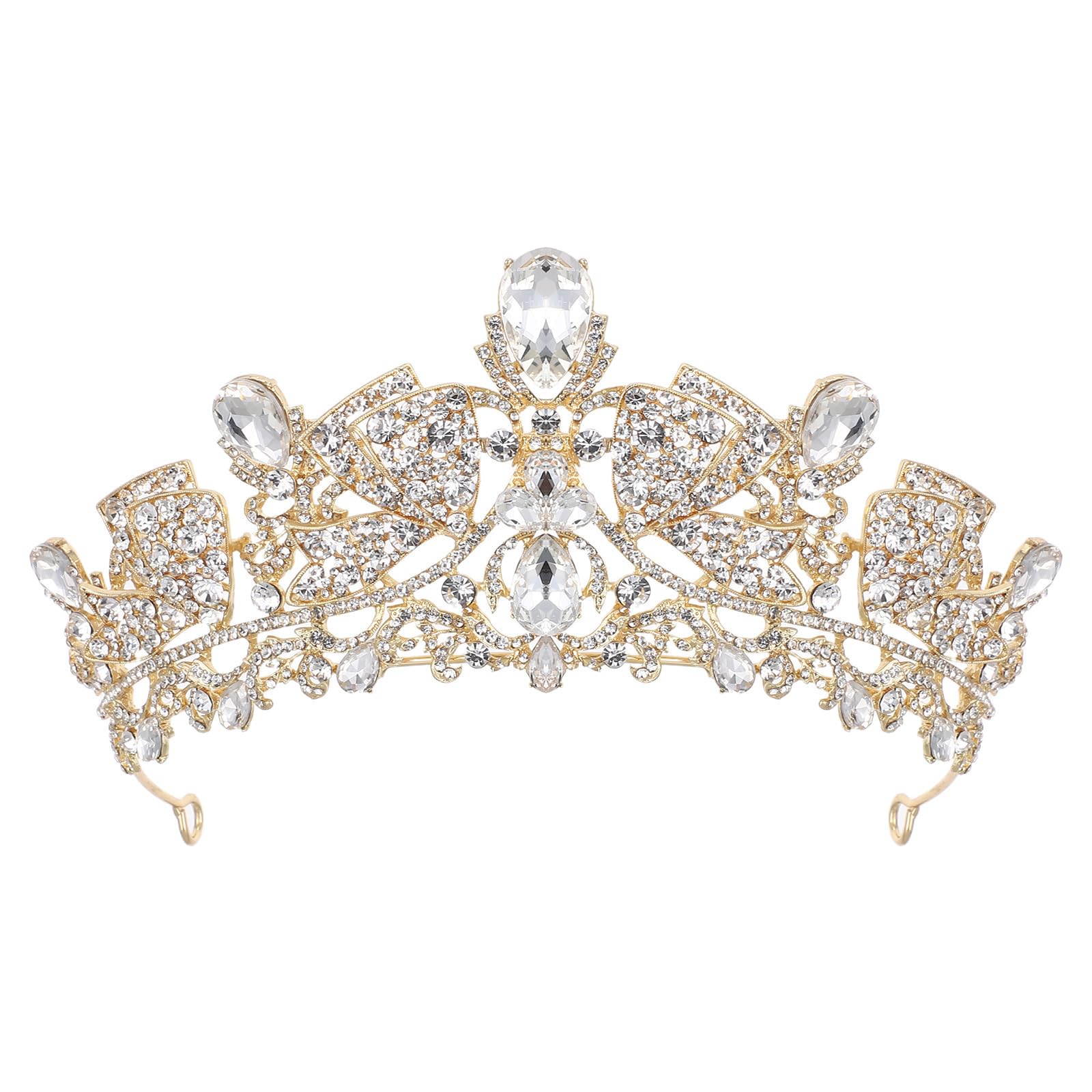 Tiara de boda para novia accesorio elegante de pedrería dorada 8