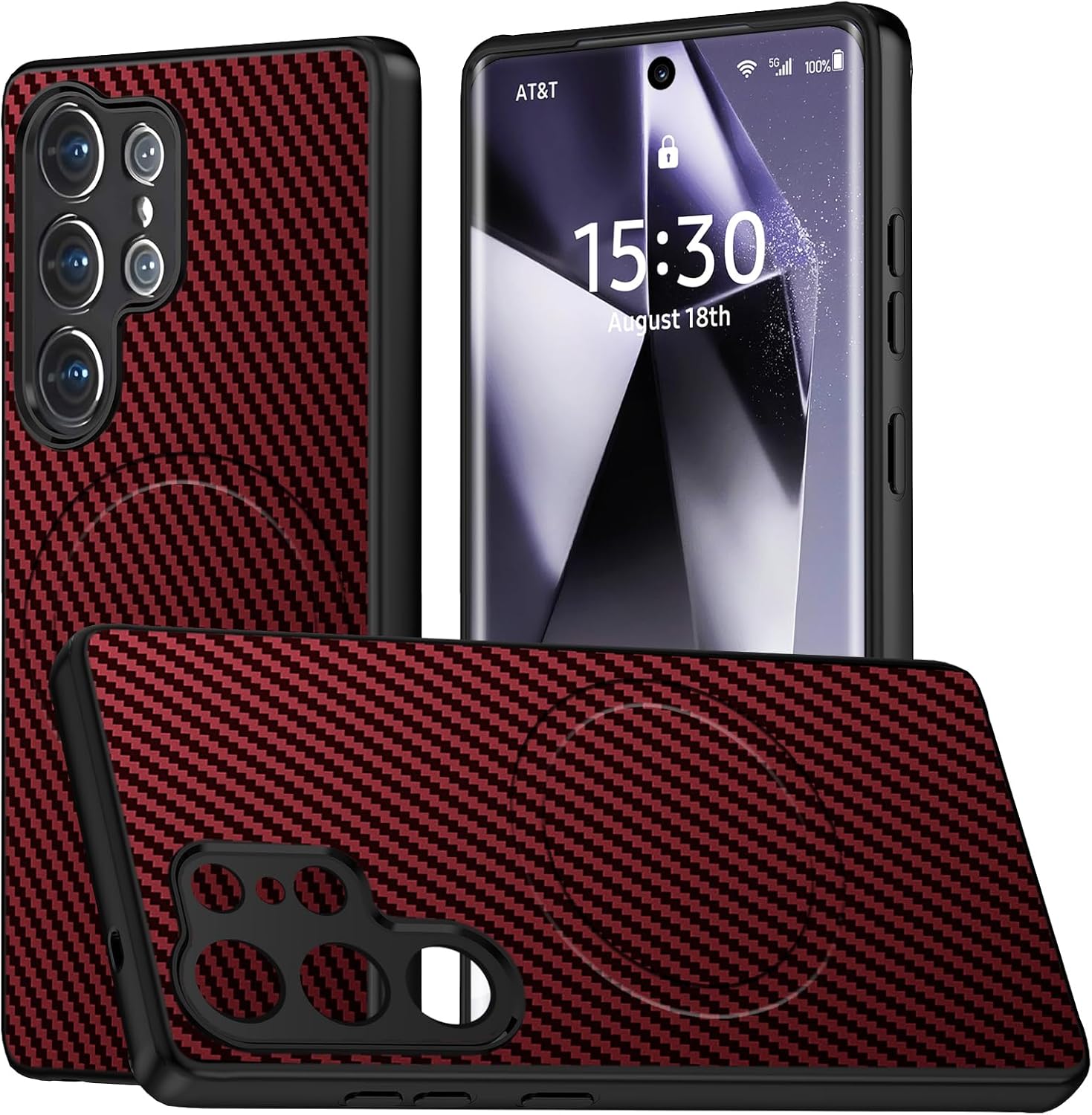 for Samsung Galaxy S25 Ultra 2025 Release Case - Wireless Charging Compatible, Slim PC Shockproof with Carbon Fiber Texture[Red] MUS-TQCX-10-02