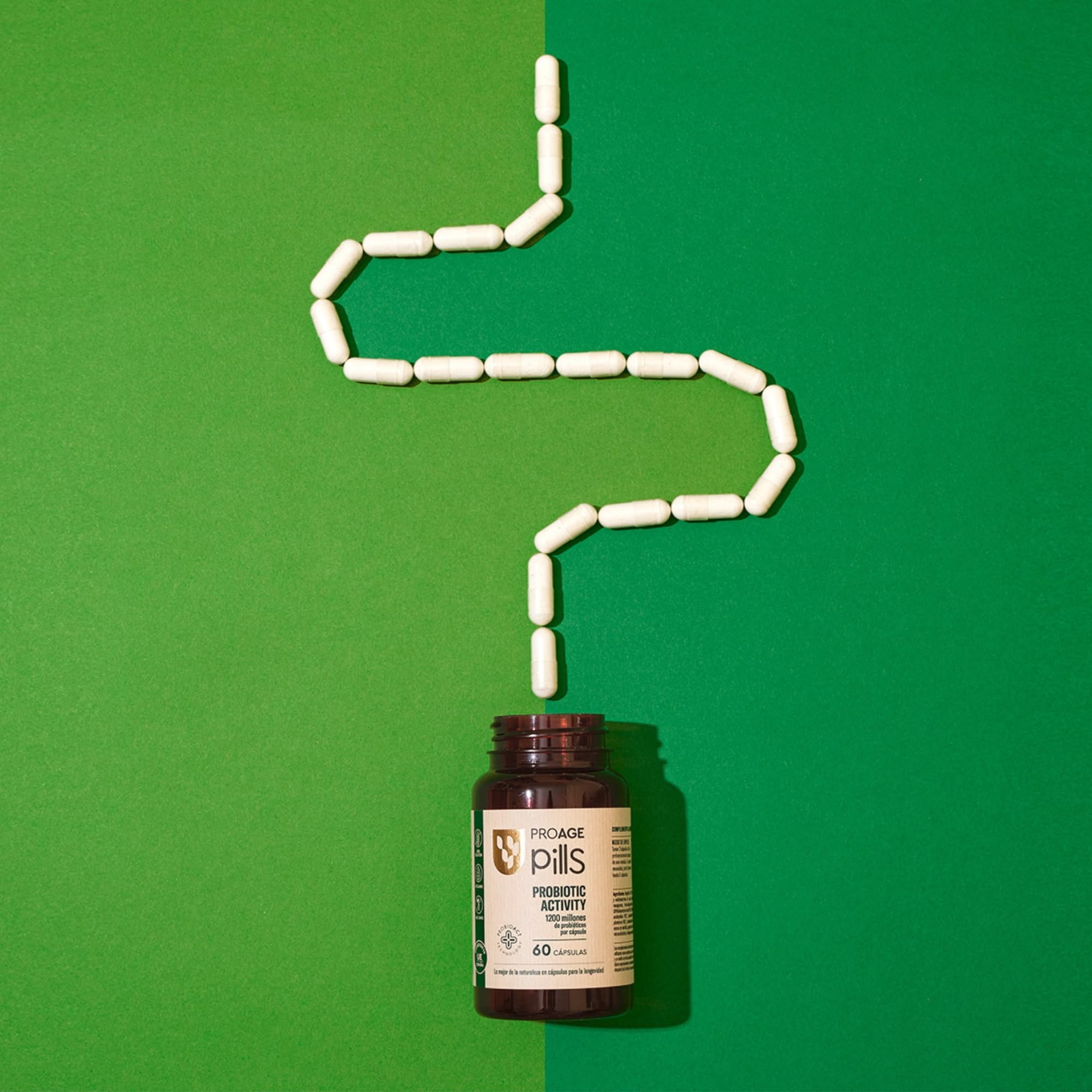 ProAge Pills Probiotic Activity | 60 Cápsulas | 2400M UFC, 9 Cepas Lacto & Bifido | Salud Intestinal, Flora, Defensas y Bienestar Digestivo | Vegano