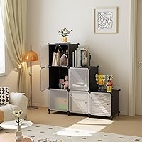 Vista 2 de Cube Storage Organizer, 6-Cube Shelves Unit with Doors, DIY Stackable Plastic Clothes Organizer for Bedroom and Under Stairs Storage Unit, Each