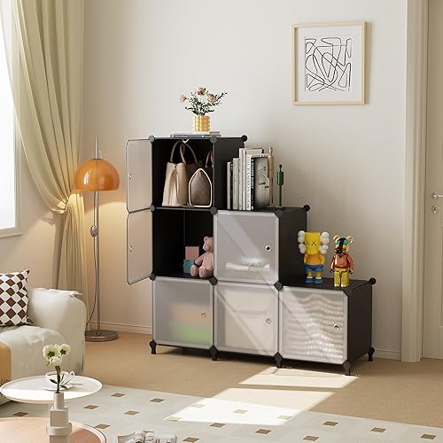 Miniatura 2 de ATTSL6001 - Organizador de almacenamiento de 6 cubos con puertas, organizador de ropa de plástico apilable para dormitorio y debajo de escaleras,