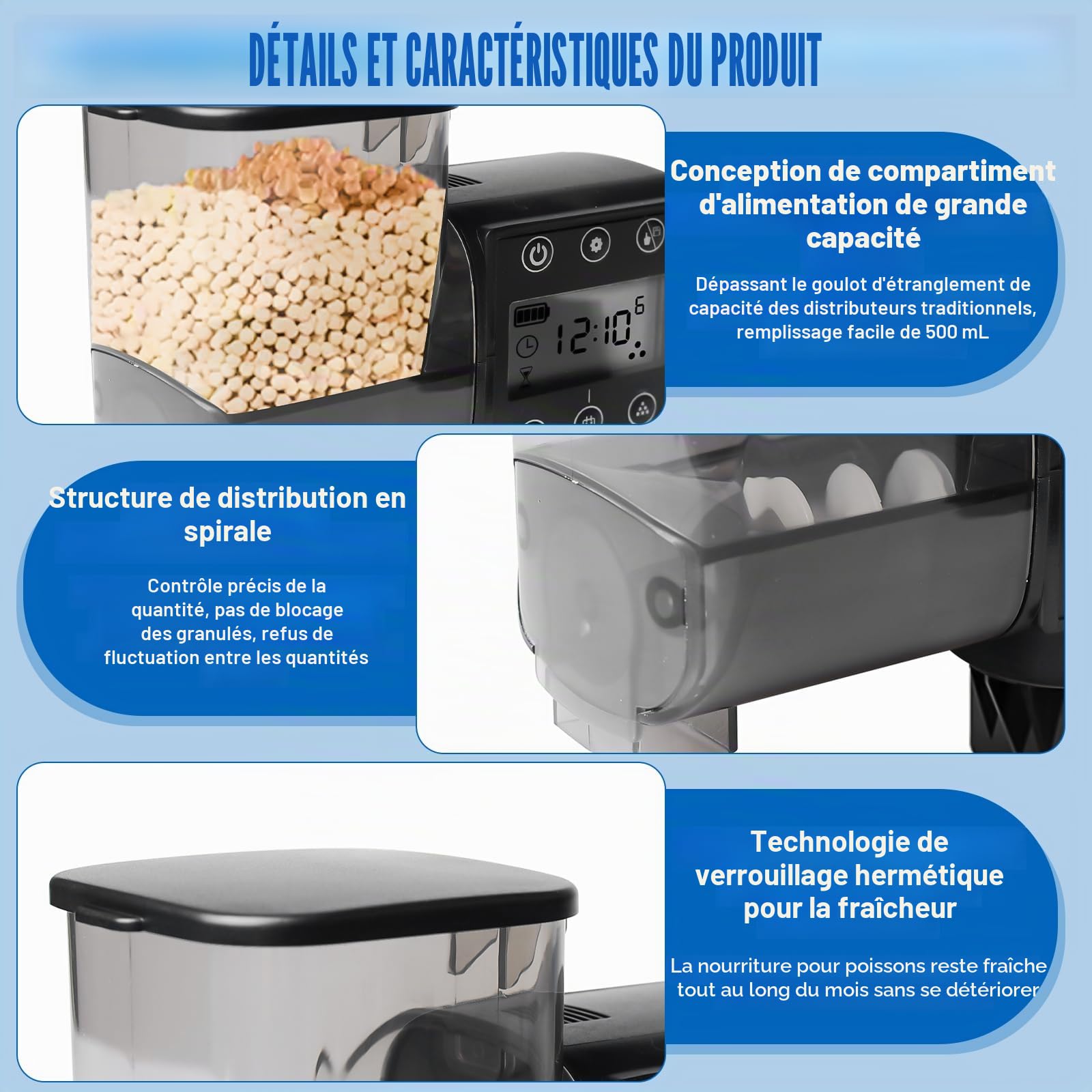 Chargeur automatique pour aquarium, 250 ml, distributeur automatique de nourriture d'aquarium, alimentation par batterie, mangeoire de poisson avec nourriture de poisson de vacances