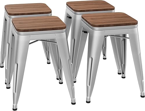Taburetes cortos de 18 pulgadas para taburetes de aula, juego de 4 sillas de comedor, taburetes de bar de metal, taburete corto industrial apilable