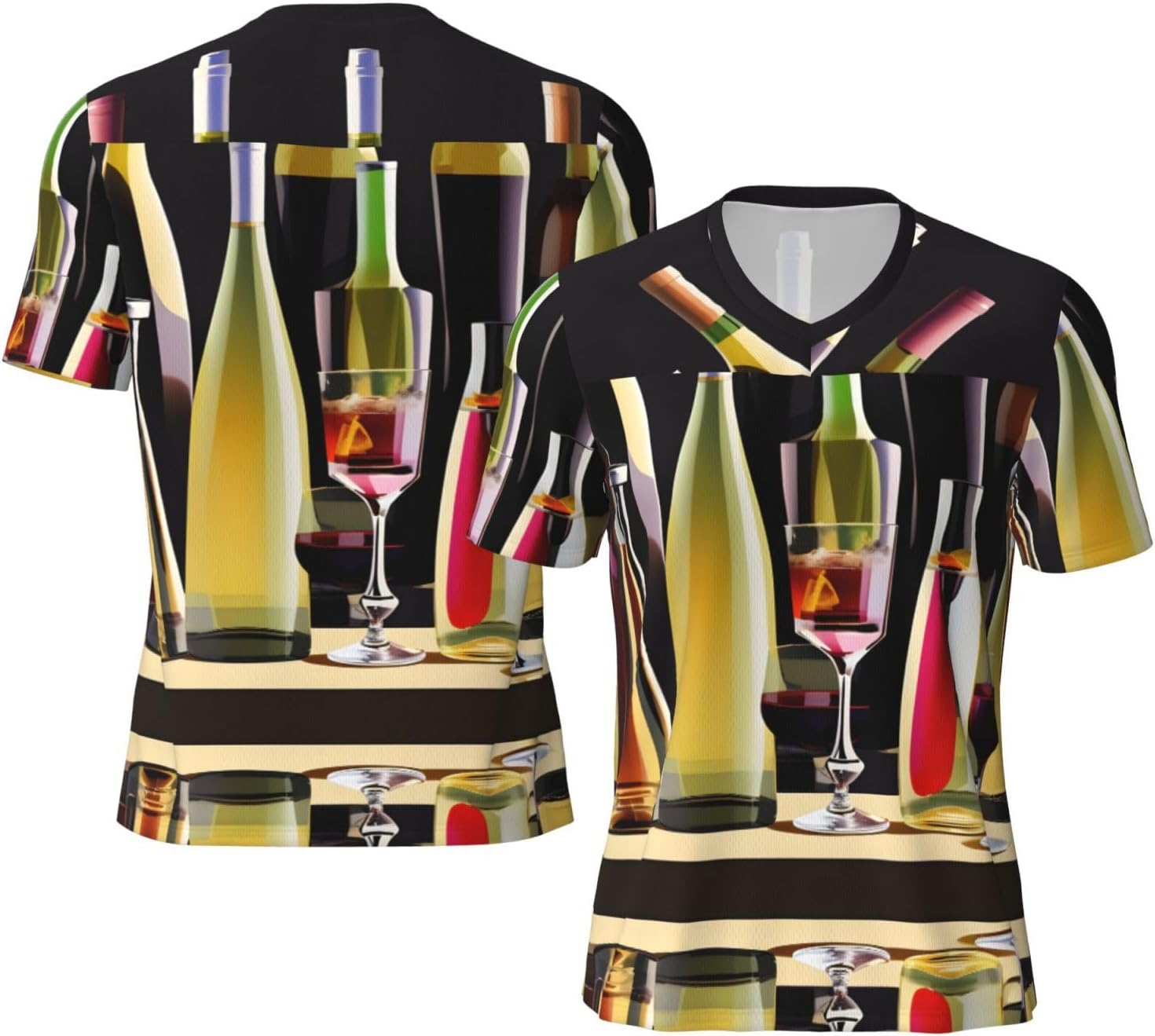 Cocktail Glasses and Wine Bottles Rugby Football Jersey for Men, Comfortable V-Neck Loose Fit Top for Team Sports Athletics