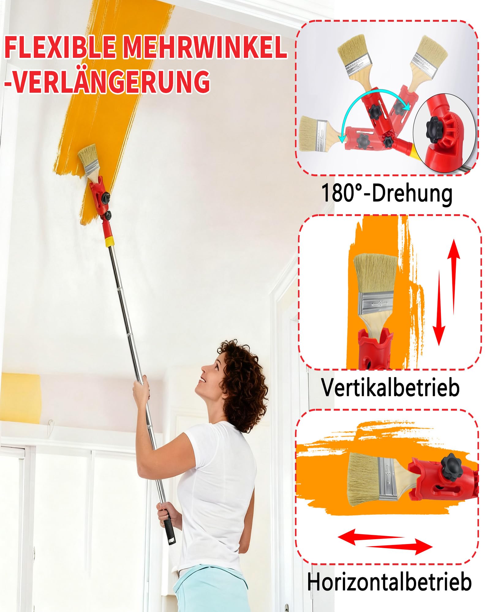 Mehrwinkel Pinsel Verlängerung Farbpinsel: 1,8m Edelstahl Teleskop mit 6 Stangen für Deckenstreichen Hausrenovierung Handwerker Heim