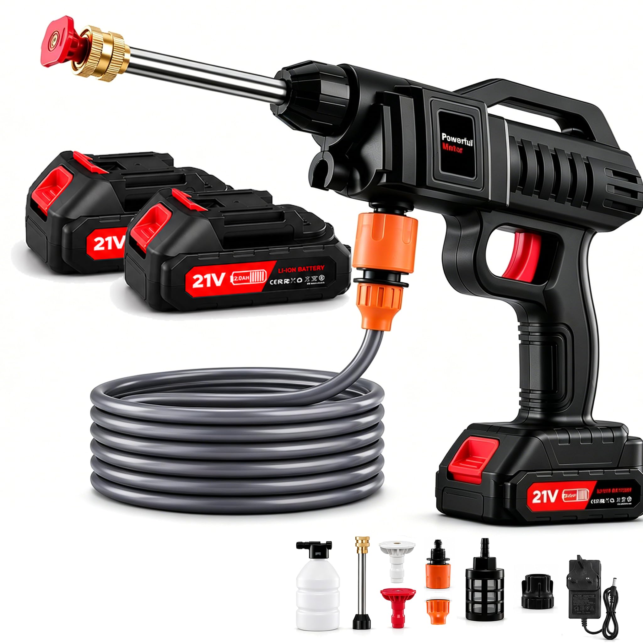 Cordless Pressure Washer, 1500w 21V Pressure Washer Gun, 60bar/870 Psi Portable Pressure Washer Cordless with 12 Accessories, Cordless Jet Washers for Cars/Floors/Gardens (Without bucket)