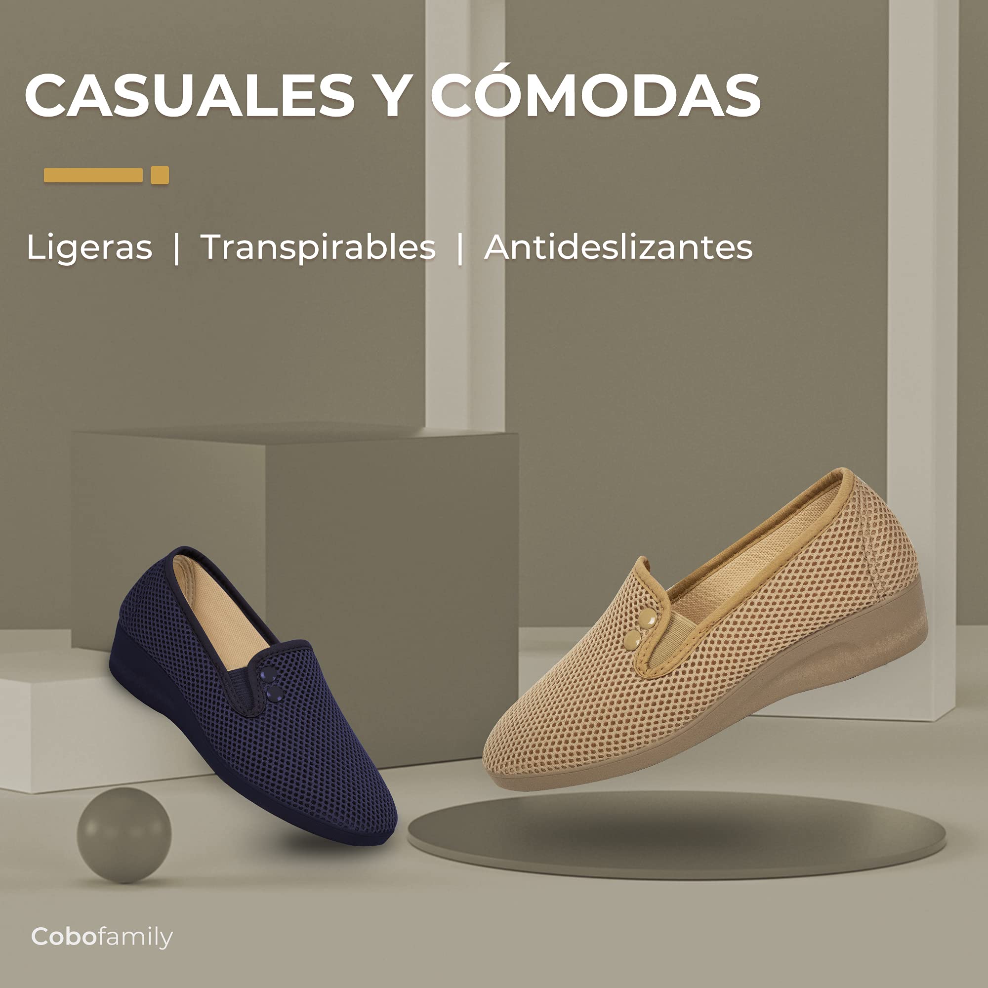 CoboFamily Zapatillas de Casa Mujer Verano, Zapatillas Cómodas Respirables, Zapatos Rejilla Cuña Punta Cerrada Multicolor, Suela Caucho Talla 35-41 Hecho EN ESPAÑA