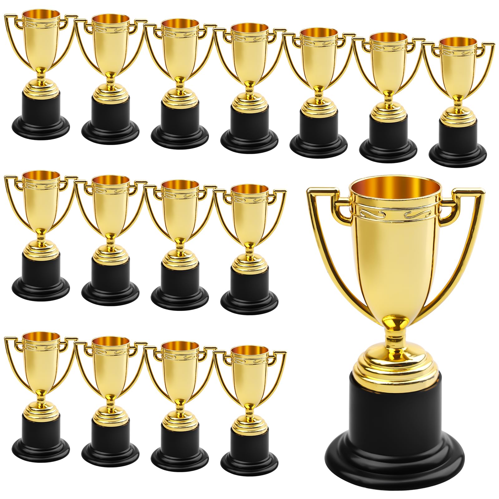 Coppa Trofeo GOEDCH 16 Pezzi: Mini Trofei per Bambini, Mini Trofeo Oro, Mini Trofei Vincitori in Plastica per Compleanni dei Bambini, Mini Trofei per Classi, Scuole, Ricompense, Accessori