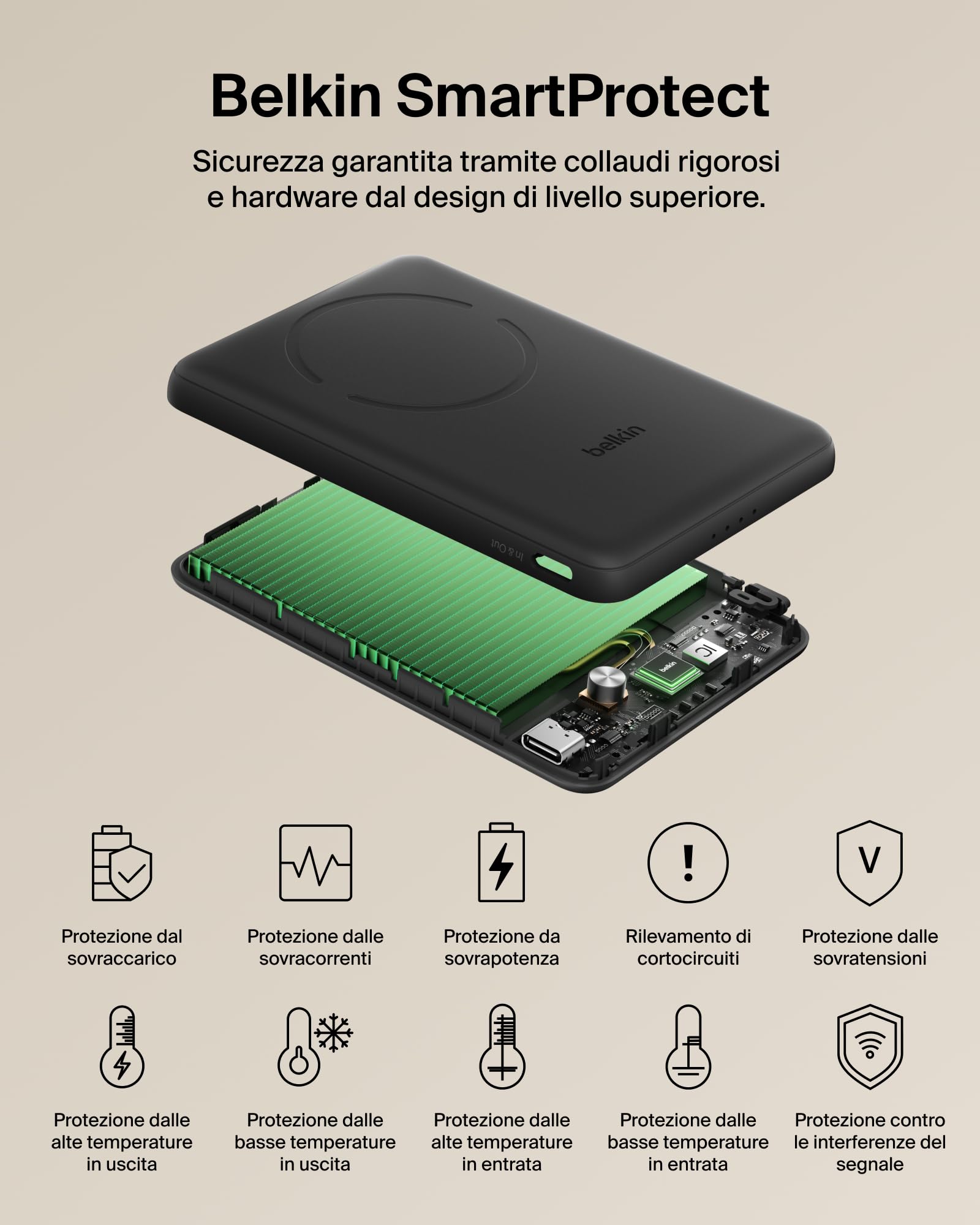 Belkin BoostCharge Power Bank Magnetico 5000mAh, Qi2 7.5W Caricatore Portatile Sottile con Anello Magnetico e Porta USB-C, Cavo USB-C Incluso, Power Bank per iPhone, Galaxy, Pixel, iPad e altro, Nero
