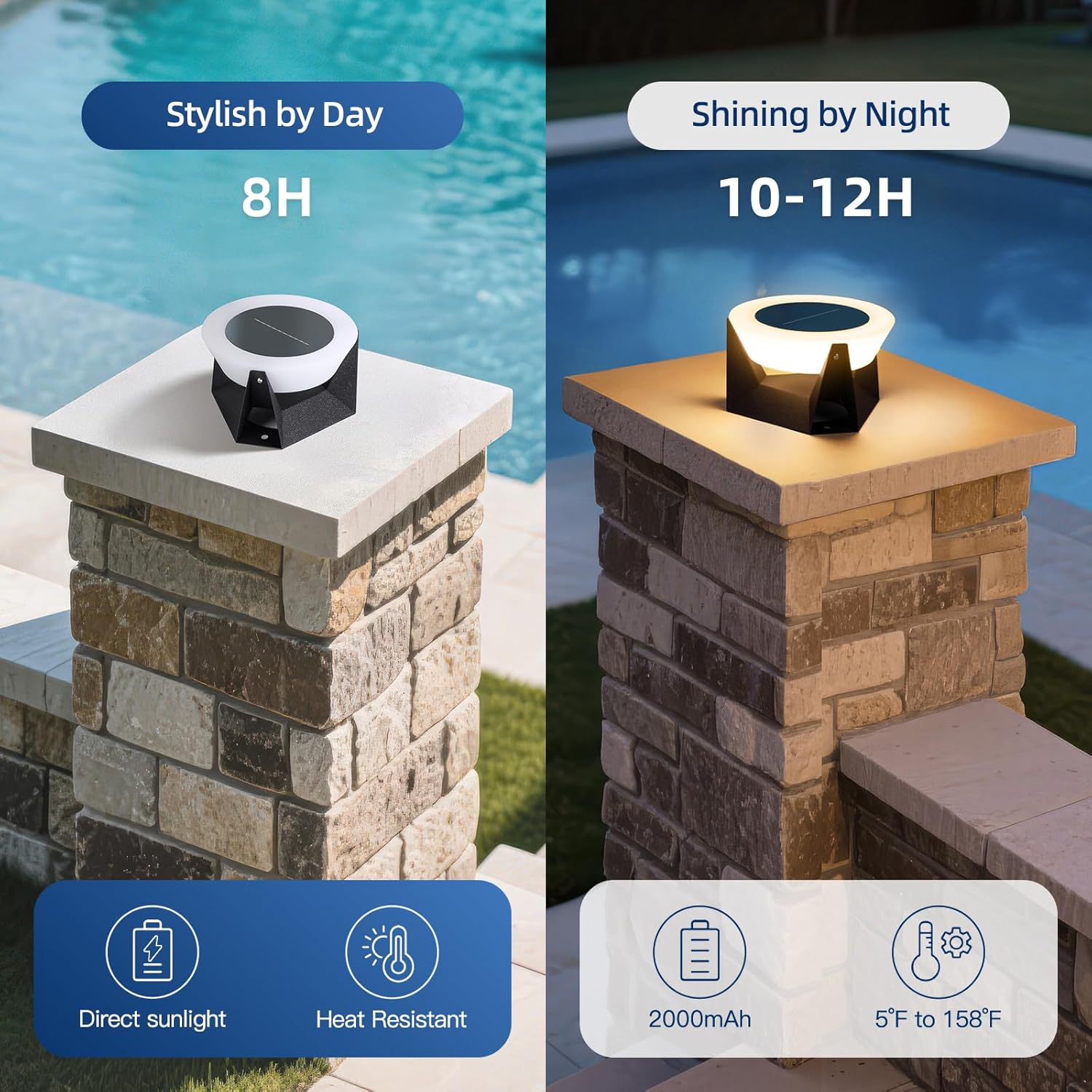 7.1" Solar Post Lights Outdoor, Outdoor Post Light IP54 Waterproof, 3000K LED Fence Solar Pillar Cap Lights Outside, Dusk to Dawn Modern Pillar Light, Column Lighting for Posts Entrance Patio