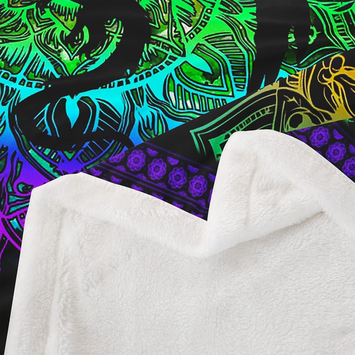 Castle Fairy Bohemian Lotus Flowers Rainbow Throw Blanket for Kids,Boho Gothic Animal Fleece Throw Blanket for Bedroom Sofa Dorm Decor,Dragon Lightweight Bed Blanket,40 x 50 Inches image 4